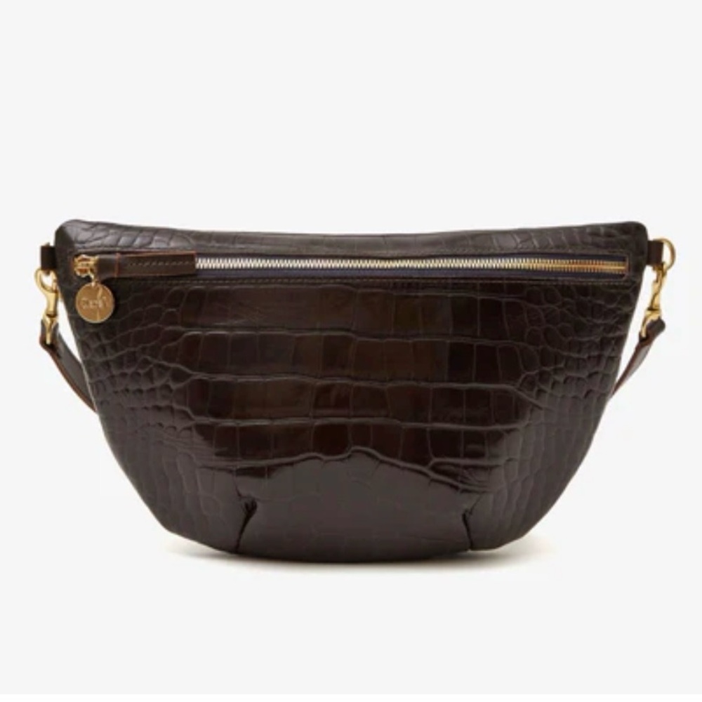 Clare V Croc-Embossed Leather Crossbody Belt Bag - Dark Brown - Picture 8 of 9